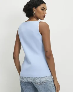 Blue Lace Trim High Neck Waistcoat