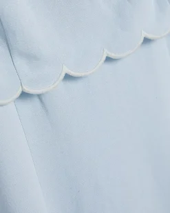 Blue Linen Blend Scallop Trim Midi Dress