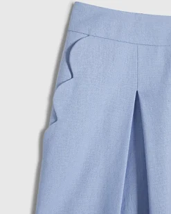 Blue Linen Blend Scallop Wide Leg Trousers