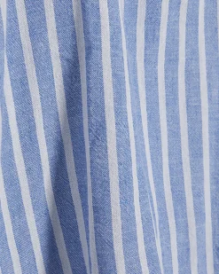 Blue Linen Blend Stripe Frill Blouse