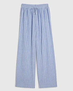 Blue Linen Blend Stripe Trousers