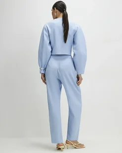 Blue Linen Blend Tailored Barrel Trousers
