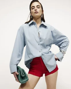 Blue Long Sleeve Cinched Back Shirt