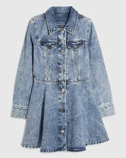 Blue Long Sleeve Denim Mini Shirt Dress