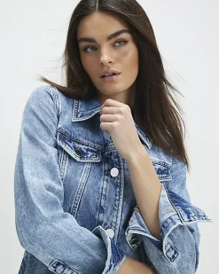 Blue Long Sleeve Denim Mini Shirt Dress