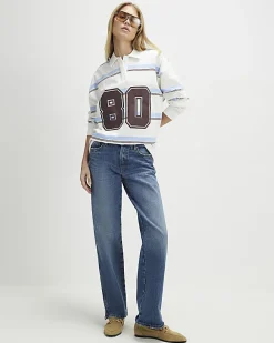 Blue Long Sleeve Stripe Number Sweatshirt