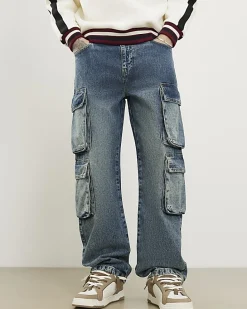 Blue Loose Fit Cargo Jeans
