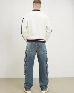 Blue Loose Fit Cargo Jeans