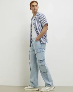 Blue Loose Fit Cargo Jeans