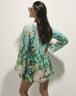 Blue Lotus Print Beach Tunic