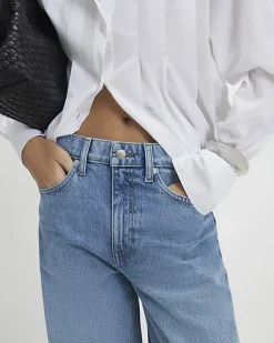 Blue Mid Rise Barrel Leg Jeans