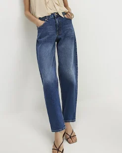 Blue Mid Rise Barrel Leg Jeans