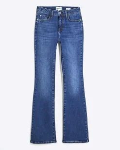 Blue Mid Rise Flared Jeans