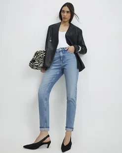 Blue Mid Rise Mom Sculpt Jeans