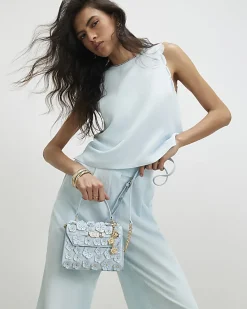 Blue Mini 3D Flower Charm Tote Bag