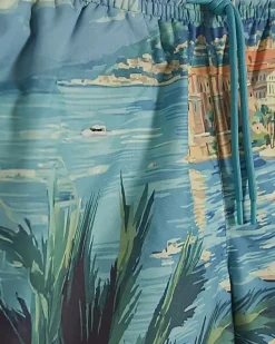 Blue Moonstone Scenic Border Swim Shorts