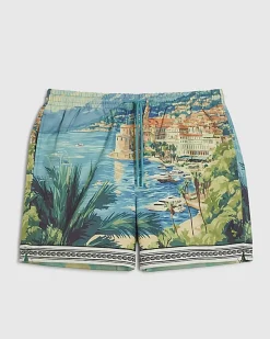 Blue Moonstone Scenic Border Swim Shorts
