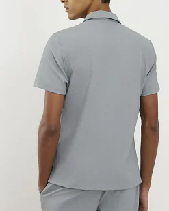 Blue Muscle Fit Stretch Ribbed Shirt