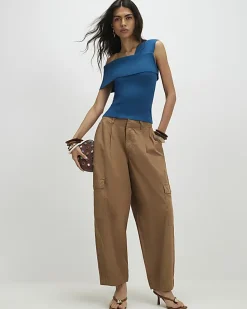 Blue One Shoulder Bardot Knit Top