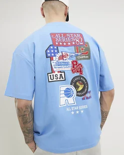 Blue Oversized Fit Midweight USA T-Shirt