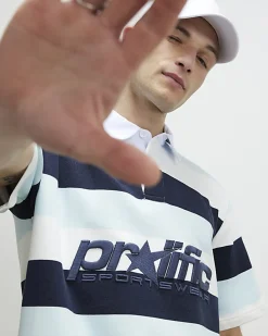 Blue Oversized Fit Striped Rugby Top