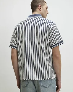 Blue Oversized Fit Striped Rugby Shirt