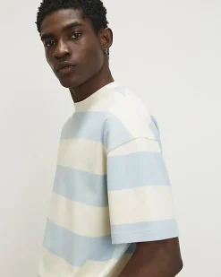 Blue Oversized Fit Stripe Midweight T-Shirt