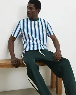 Blue Oversized Fit Vertical Stripe T-Shirt