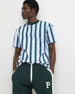 Blue Oversized Fit Vertical Stripe T-Shirt