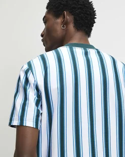 Blue Oversized Fit Vertical Stripe T-Shirt