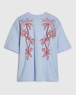 Blue Palm Cutwork Boyfriend T-Shirt