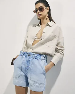 Blue Paper bag Denim Shorts