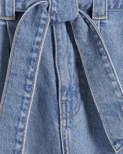 Blue Paperbag Tie Waist Denim Shorts