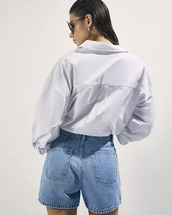 Blue Pocket Front Button Up Denim Shorts