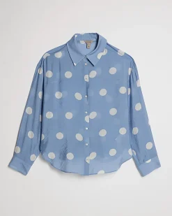Blue Polka Dot Print Long Sleeve Shirt