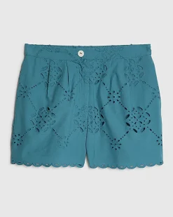 Blue Poplin Broderie Shorts