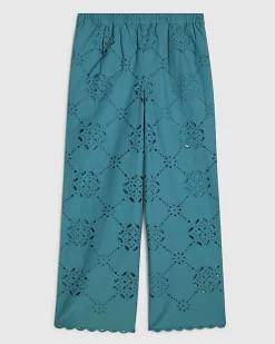 Blue Poplin Broderie Trousers