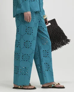 Blue Poplin Broderie Trousers