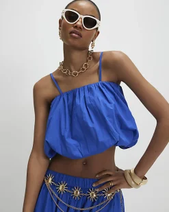 Blue Poplin Bubble Top