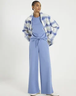 Blue Premium Drawstring Wide Leg Joggers