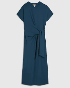 Blue Premium Short Sleeve Tie Side Midi Dress