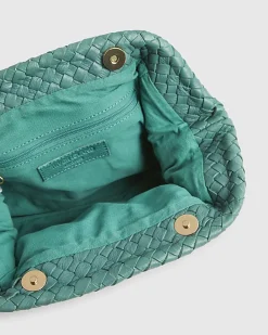 Blue Premium Small Leather Woven Clutch Bag