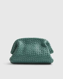 Blue Premium Small Leather Woven Clutch Bag