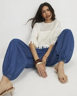 Blue Pull On Cuffed Hareem Jeans
