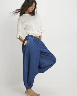 Blue Pull On Cuffed Hareem Jeans