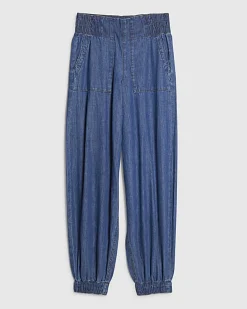 Blue Pull On Elasticated Cuffed Denim Joggers