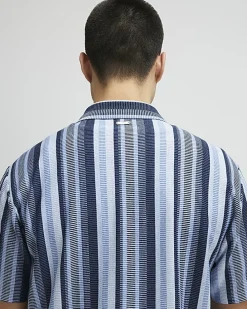 Blue Regular Fit Geometric Print Shirt