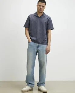 Blue Regular Fit Jacquard Open Collar Shirt