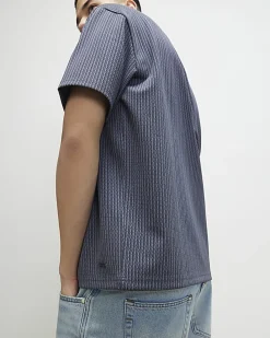 Blue Regular Fit Jacquard Open Collar Shirt