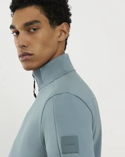 Blue Regular Fit Nylon Funnel Sweatshirt